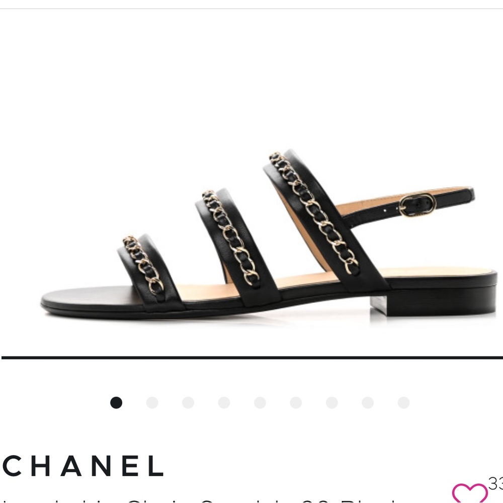 Chanel black leather with gold chain 3 strap interlocking cc sandals, flat, 36h